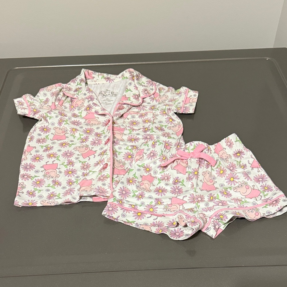Peppa Pig Pink and White Kids Pajama Set- 2T